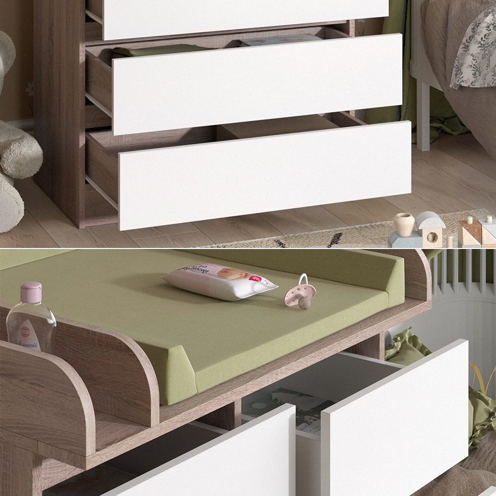 Vicco Wickelkommode Emma, Sonoma/Weiß, 80 x 110.2 cm mit 5 Schubladen