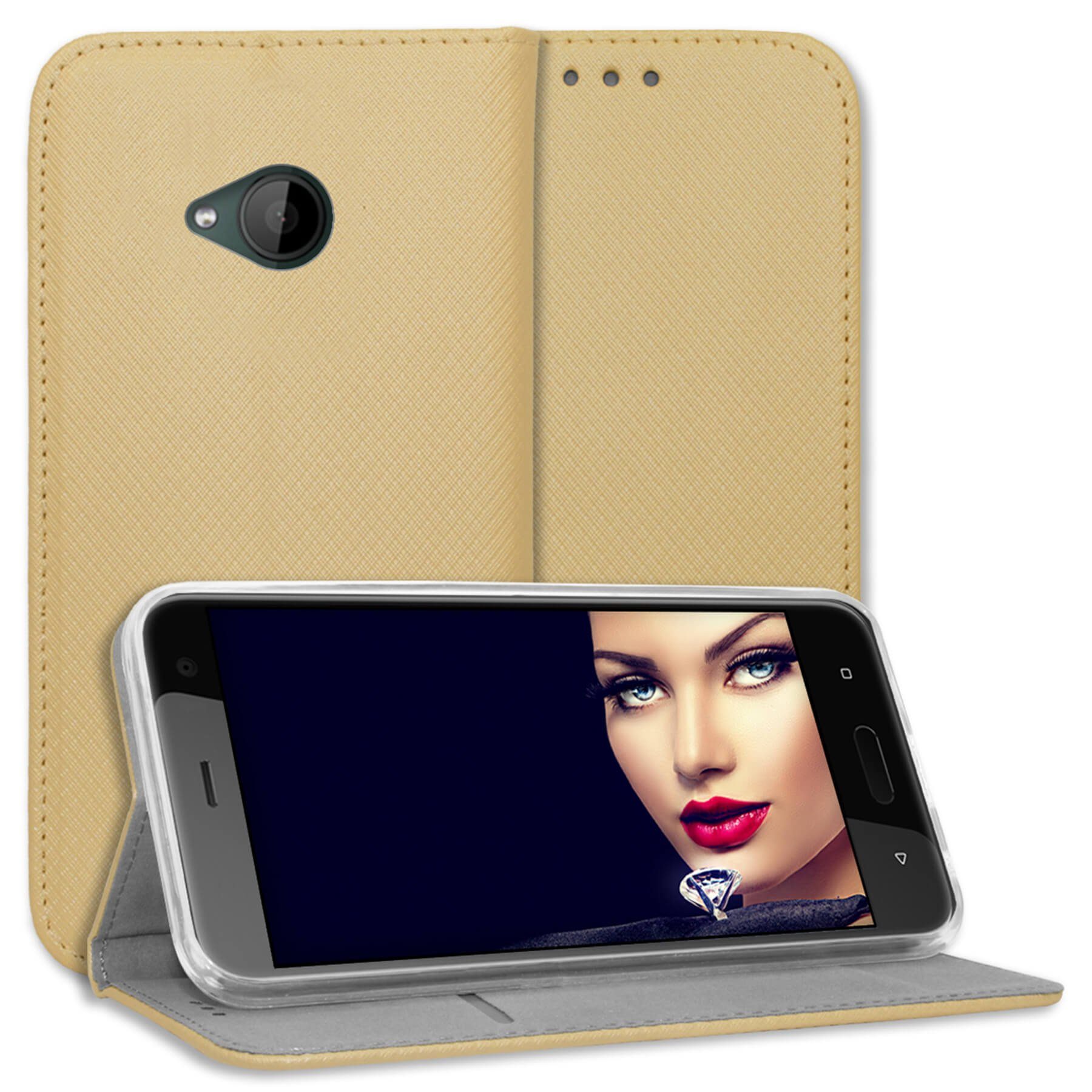 mtb more energy Smartphone-Hülle Smart Magnet für HTC U11 Life, Gold, Bookstyle Klapphülle Cover Wallet Case aus Kunstleder