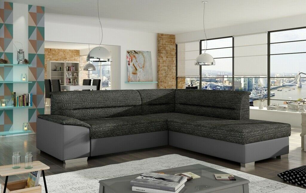 JVmoebel Ecksofa, Stoff Ecksofa L-Form Polster Modern Sofa Textil Couch Grau Design
