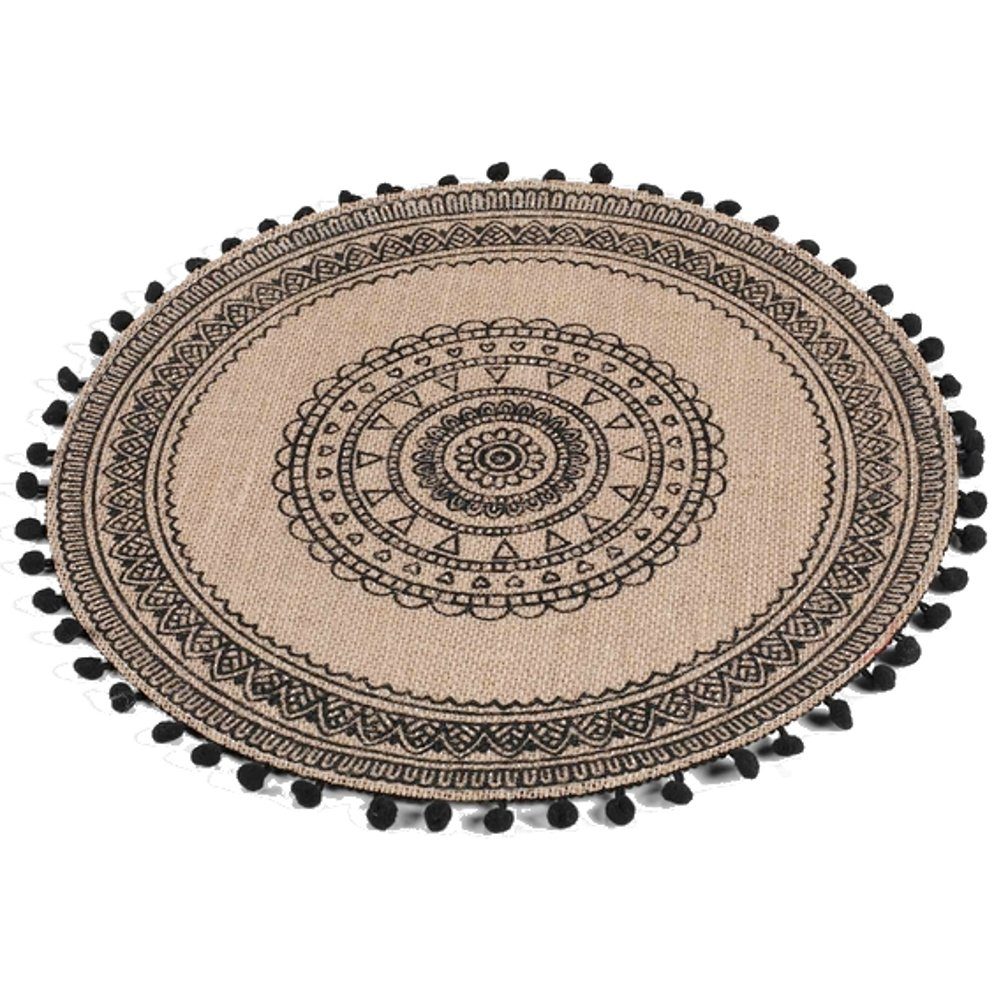 Macosa Home Platzset Boho Stil rund Platzteller Platzdeckchen Tischdeko, (4-St., 2er Set), aus Jute beige braun schwarz rund 38cm