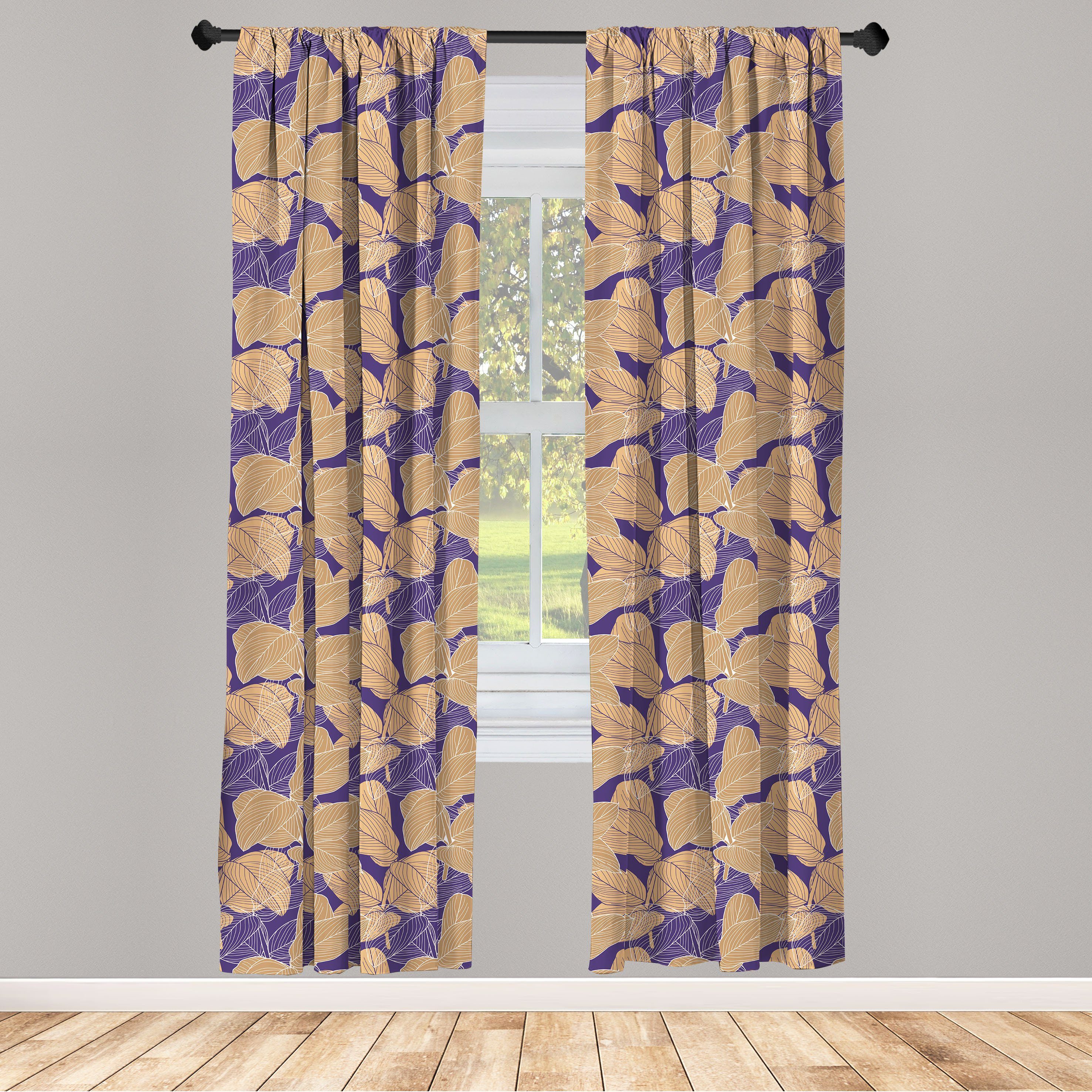 Gardine Vorhang für Wohnzimmer Schlafzimmer Dekor, Abakuhaus, Microfaser, hawaiisch Gestreifte Blatt Silhouetten
