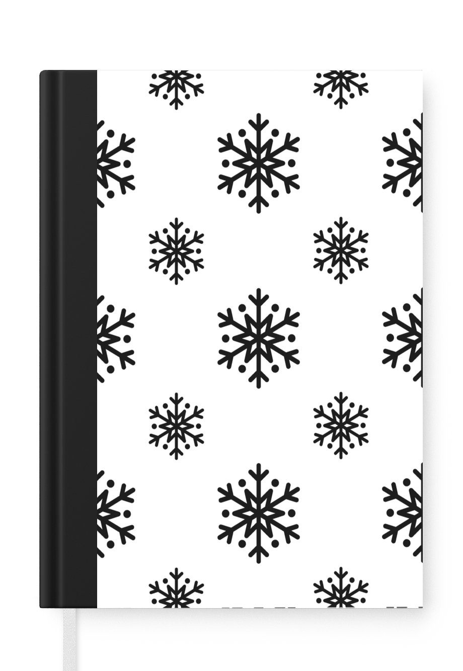 MuchoWow Notizbuch Schneeflocke - Winter - Schwarz - Weiß - Muster, Journal, Merkzettel, Tagebuch, Notizheft, A5, 98 Seiten, Haushaltsbuch
