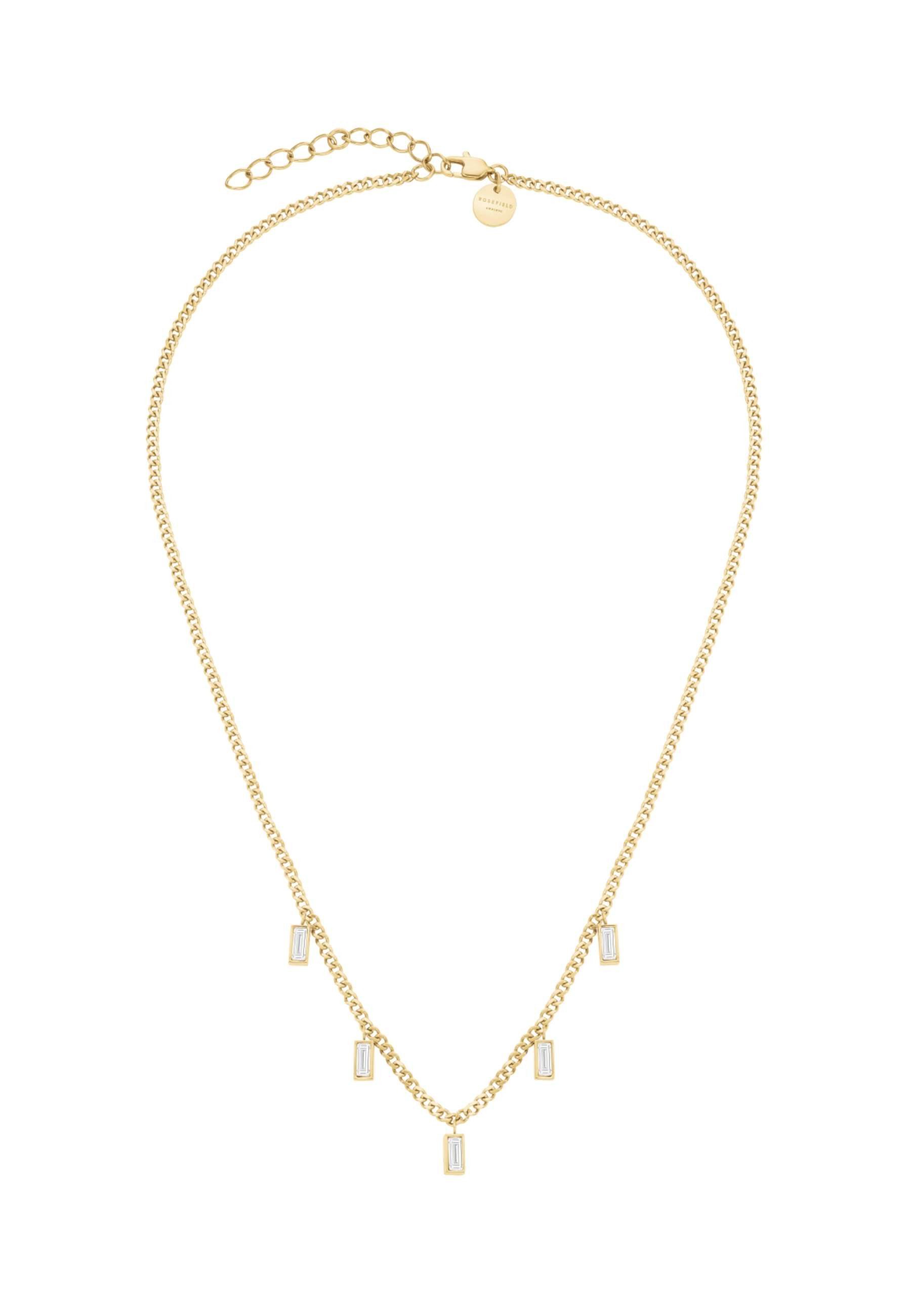 ROSEFIELD Edelstahlkette ROSEFIELD Verspielt Kristall Baguette Hängend Halskette für Damen Gold
