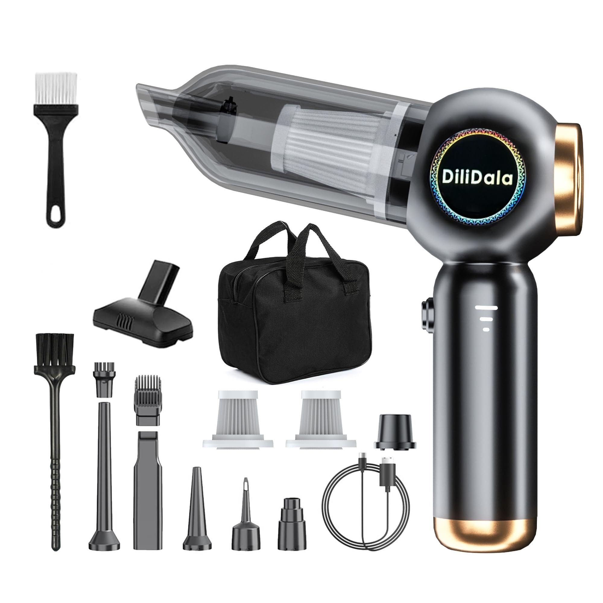 DiliDala Akku-Handstaubsauger 4-in-1 Multi-modesvakuumreiniger, Handstaubsauger Akku 22000PA, mit Beutel, Tragbar Mit Blasfunktion & Tasche, Für Auto & Haushalt