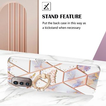 Wigento Handyhülle Für Nokia G21 / G11 Silikon Case TPU mit Ring Marble Flower Motiv 3 Schutz Hülle Cover