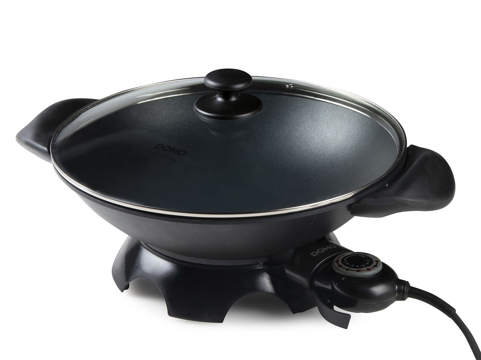 Domo Elektrische Wokpfanne, 2200 W, Großer Asia Elektro Wok Ø35,5cm 5Liter mit Glas Deckel