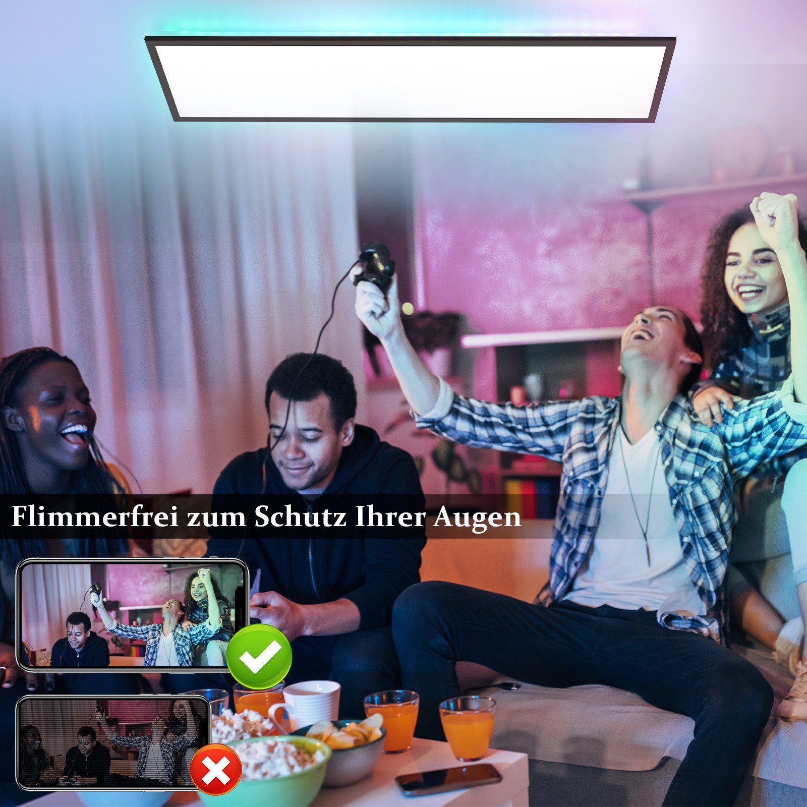 Nettlife LED Panel Deckenleuchte Dimmbar RGB 100x25 24W Backlight Tageslich günstig online kaufen