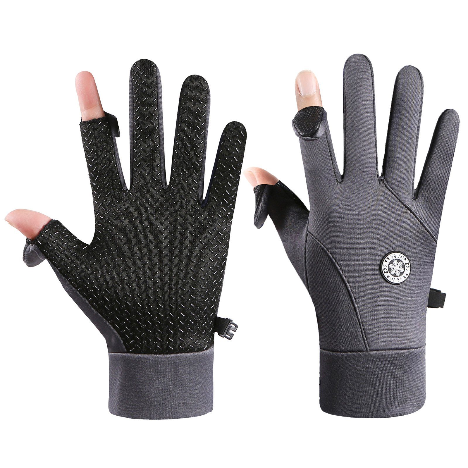 Fahrradhandschuhe Motorrad Laufen, 2 Sunicol Wasserdicht Winter Angelhandschuhe Fingerlose Grau#2 Ski Winddichte Sporthandschuhe Klettern für Radfahren, Rutschfeste Fischers