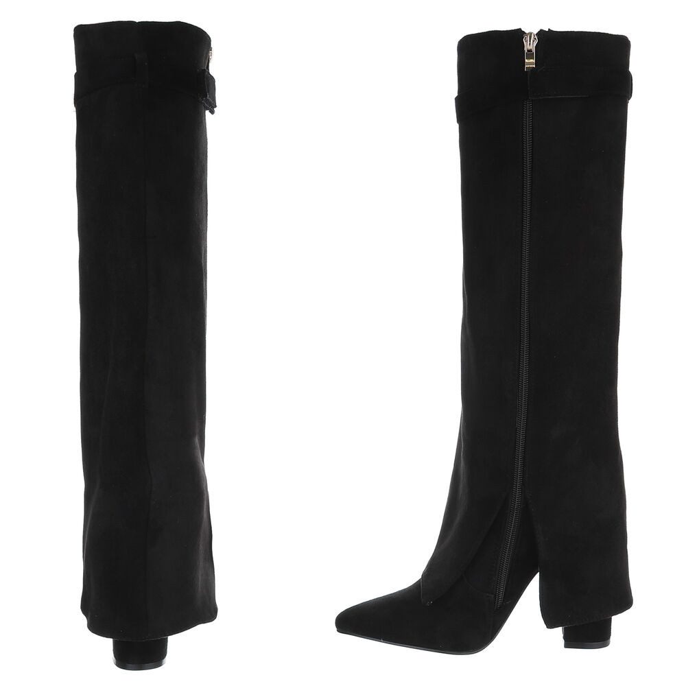 Ital-Design Elegante Overknee-Stiefel für Damen aus hochwertigem Material High-Heel-Stiefel (90109709) Blockabsatz Stiefel in Schwarz
