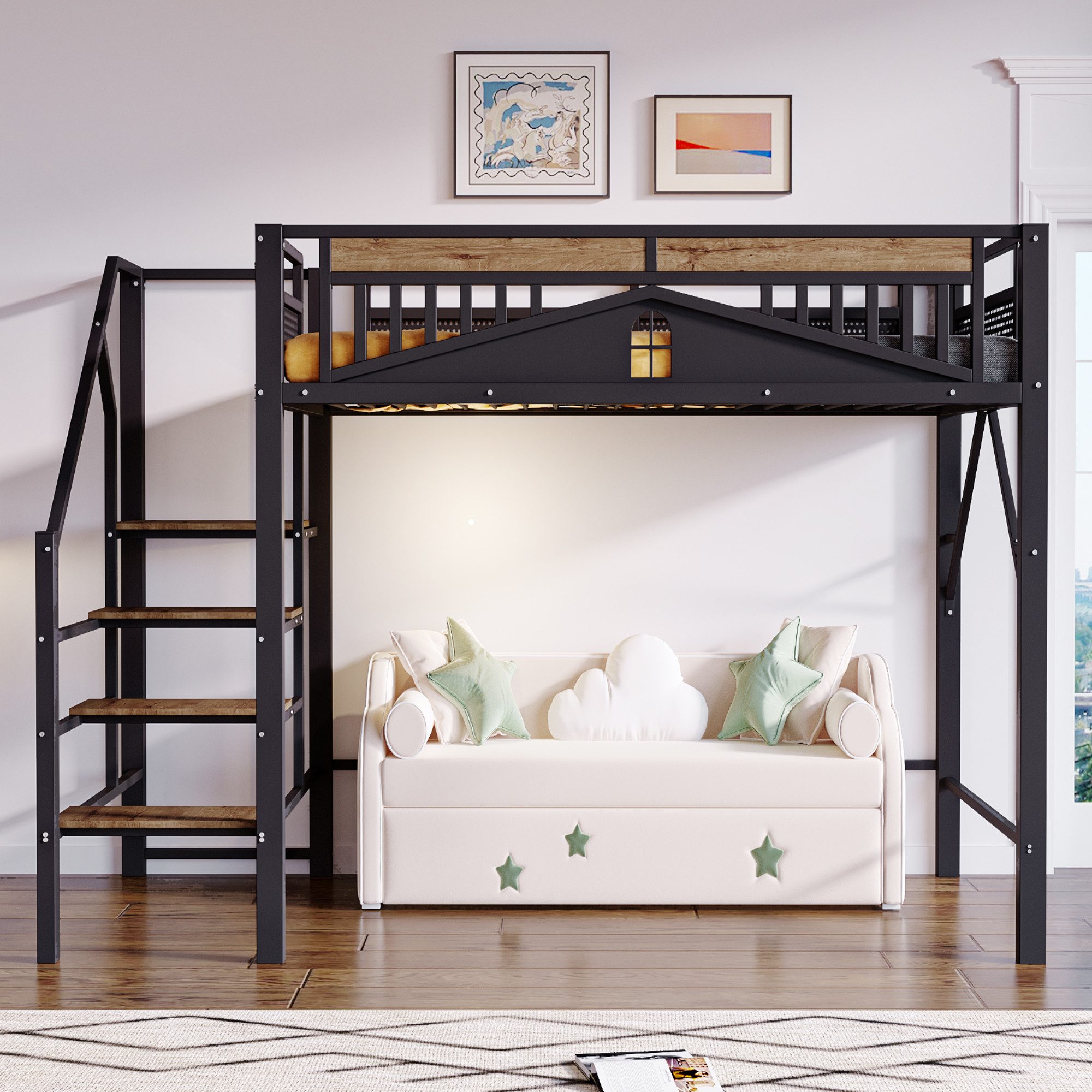 Merax Hochbett (1-St., Eisenbett Jugendbett) Metallbett günstig online kaufen