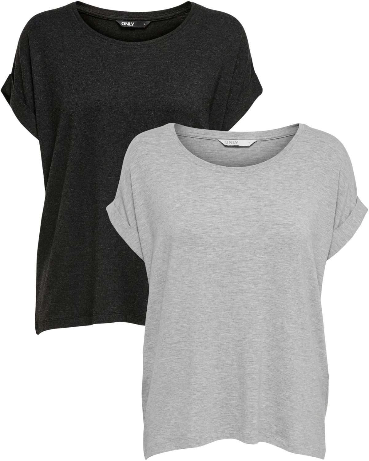 ONLY T-Shirt Stilvolles Basic Shirt mit Rundhalsausschnitt (2er-Pack) unifarbene Oberteile aus Baumwolle - Größen XS-XXL