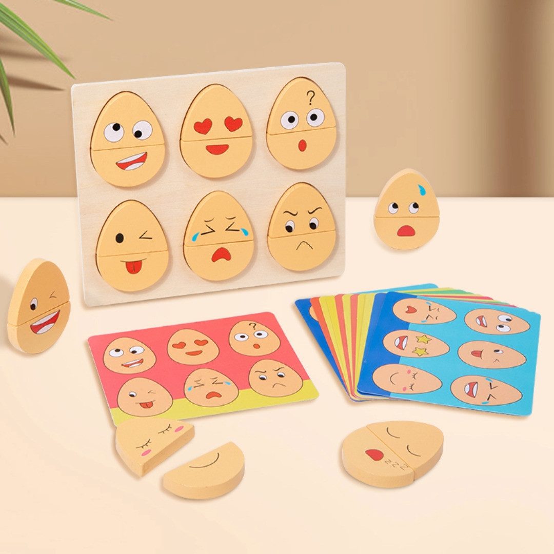 White Fox Studio Lernspielzeug Emotionsspiel Puzzle Expression Puzzle (Fördert Konzentration und Aufmerksamkeit, Emotionen lernene), hochwertig Material, Ostereier, Emotionen Lernen