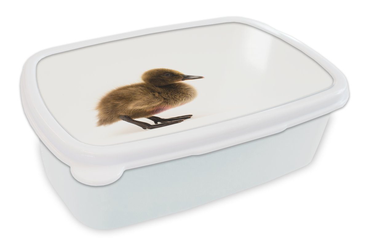 MuchoWow Lunchbox Porträt eines Entenbabys, Kunststoff, (2-tlg), Brotbox für Kinder und Erwachsene, Brotdose, für Jungs und Mädchen weiß