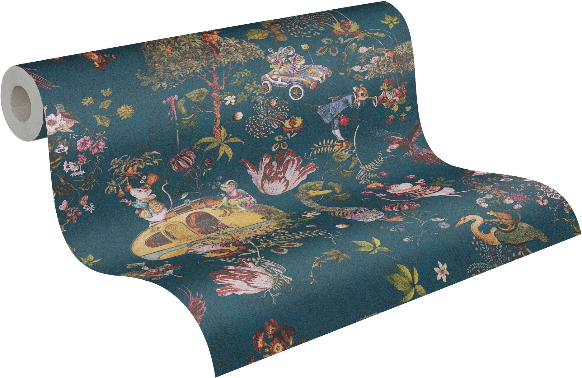 A.S. Création Vliestapete Fantasievolle Märchen, leicht strukturiert, Motiv, Vliestapete Märchen Wohnwagen Kindermotiv, Blau, Bunt und Schwarz – Bild 3 von 5