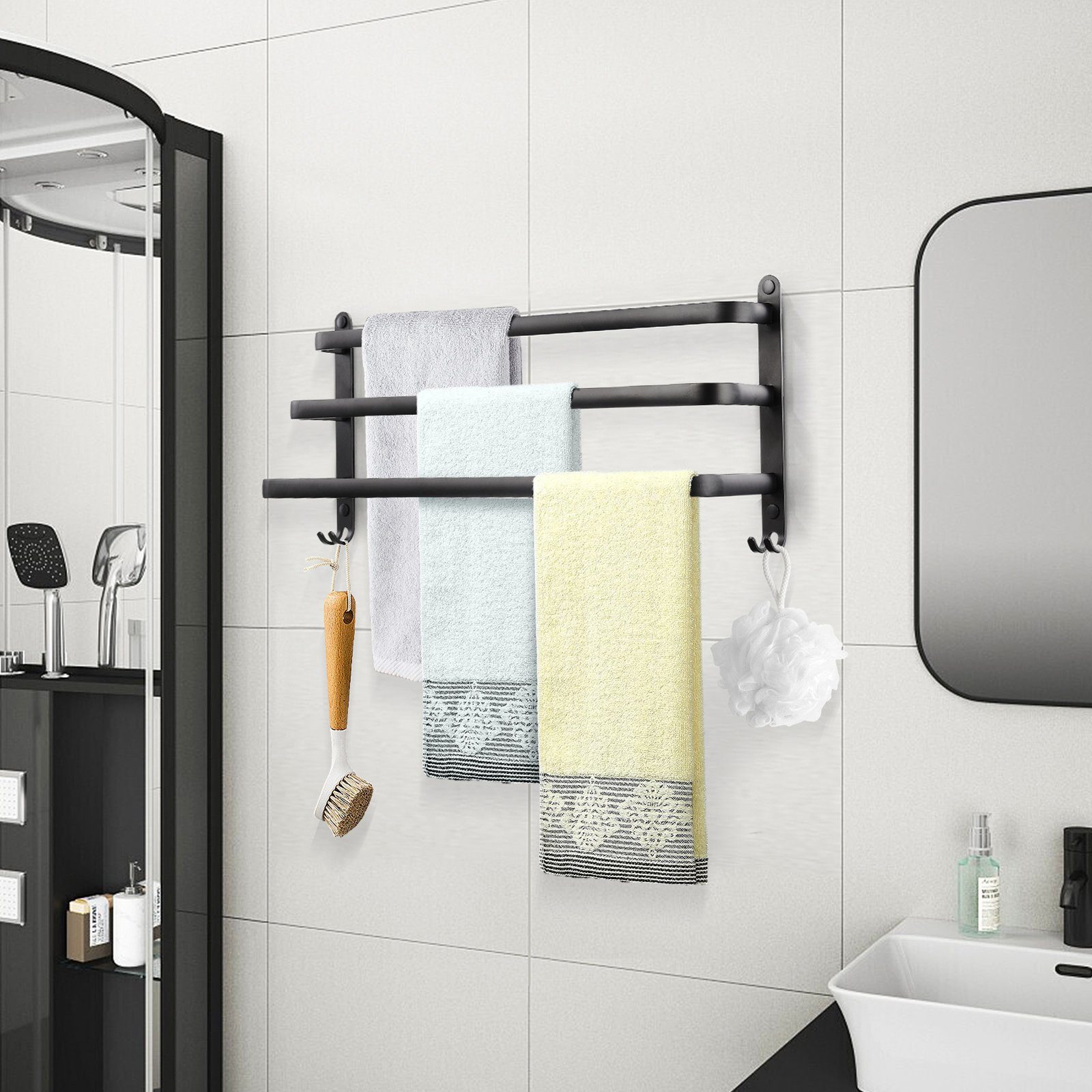 Bar SEEZSSA 60cm, Badezimmer Punch Raum drei No Aluminium Handtuchhalter Badetuchhalter, Handtuchhalter, schwarz Handtuchhalter