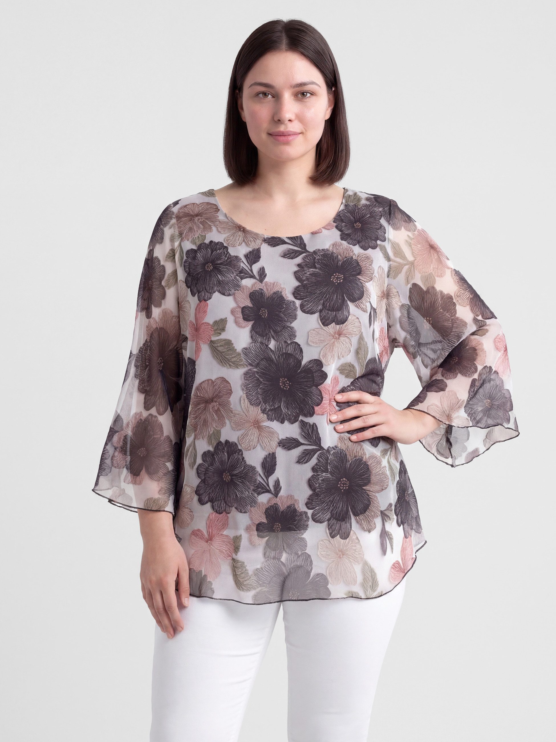 PEKIVESSA Tunika Elegante Chiffon-Kurztunika mit Blumenmuster