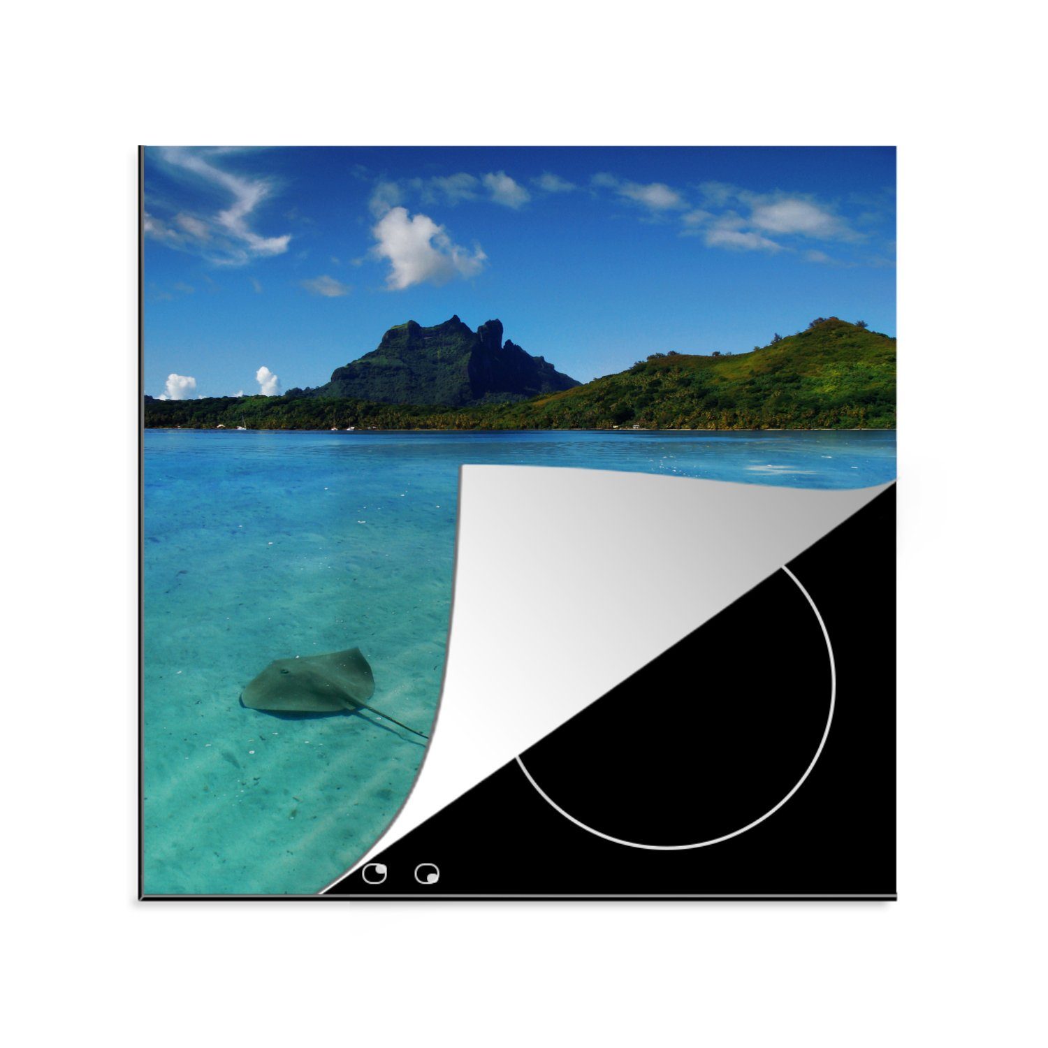 MuchoWow Herdblende-/Abdeckplatte Stachelrochen schwimmen in den Gewässern um Bora Bora, Vinyl, (1 tlg), 78x78 cm, Ceranfeldabdeckung, Arbeitsplatte für küche