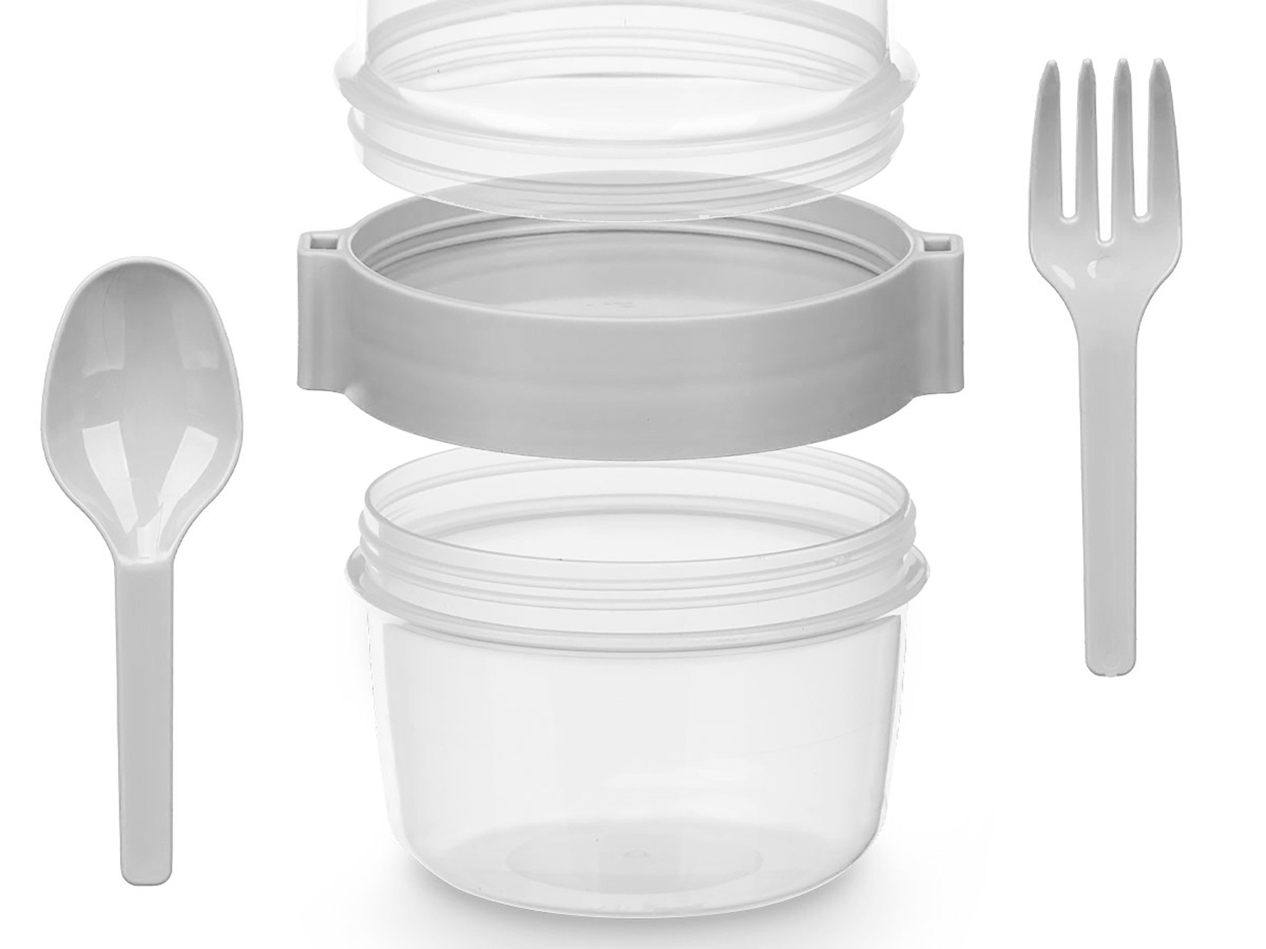 Leknes Müslischale MÜSLIBECHER 800ml mit Löffel Gabel Deckel Müsli to go 97 (Grau), Joghurtbecher Becher Yoghurt Obst Lunchbox