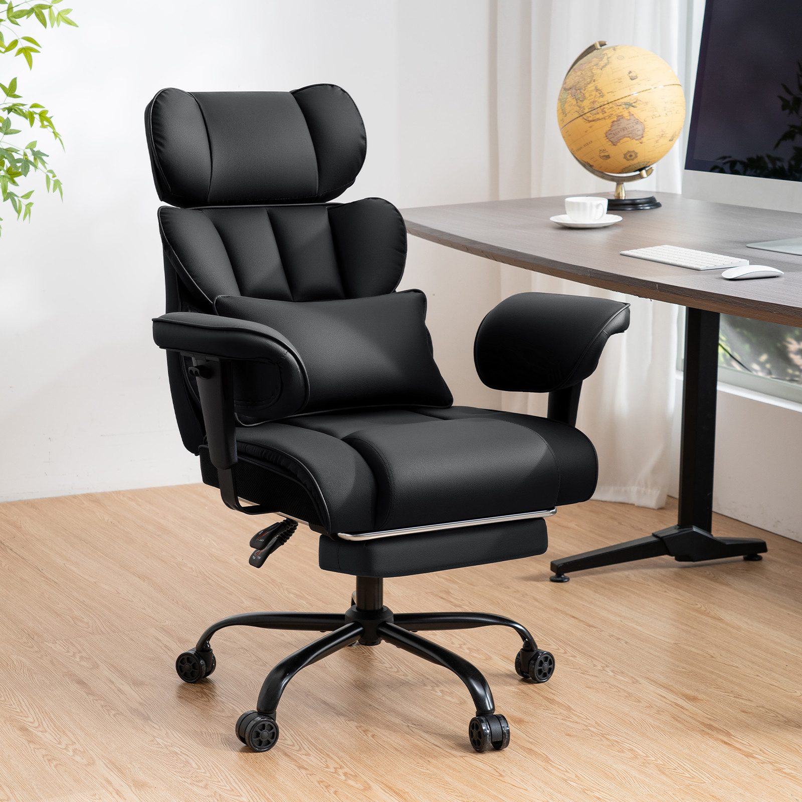 Hoffree Drehstuhl XXL Ergonomischer Bürostuhl Gaming-Stuhl Kunstleder, mit Fußstütze, verstellbarer Kopf- & Armlehnen, Max bis 200 kg