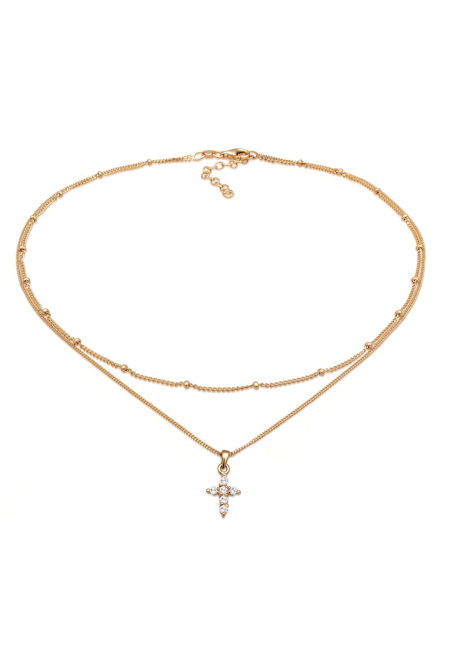 Elli Ketten-Set Choker Layerkette Kreuz Zirkonia 925 Silber Gold | Halsketten