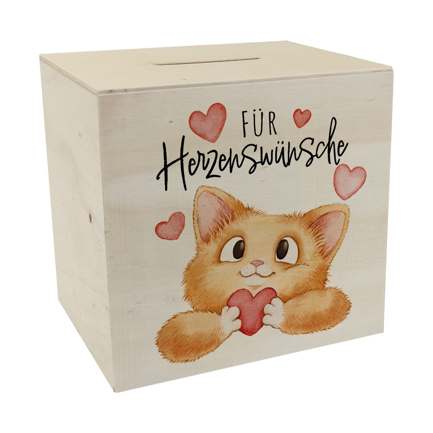 Spardose Katze Spardose aus Holz mit Spruch Für Herzenswünsche