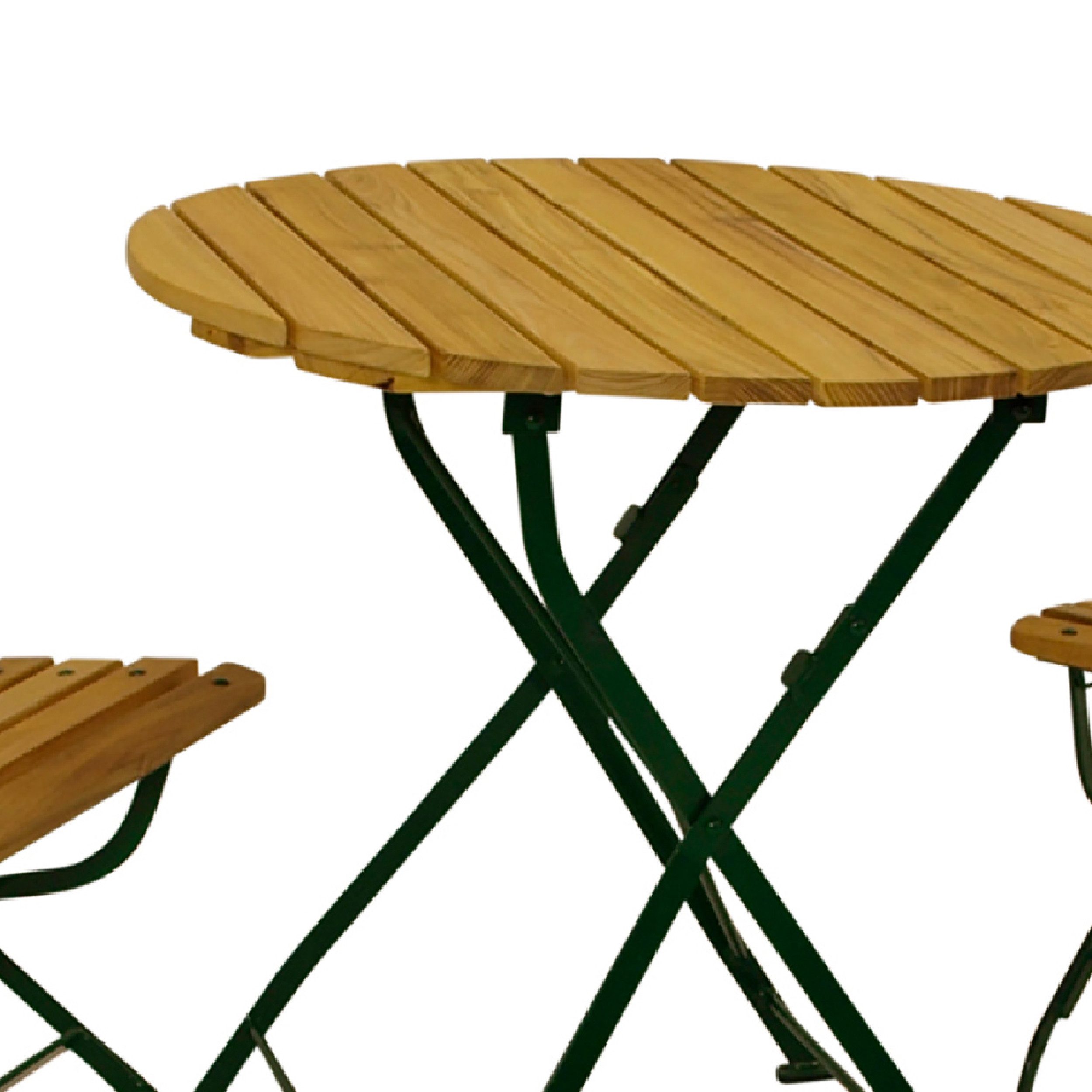 TPFGarden Sitzgruppe NEWCASTLE, (Gartenessgruppe 3-teilig - Gartenmöbel Set 2 Personen - Flachstahl, 3-tlg., Gartensitzgruppe Robinienholz - Bistrotisch Set mit 2 Stühlen - grün), (2x Stuhl, 1x Tisch 77cm rund)