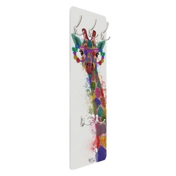 Bilderdepot24 Garderobenpaneel bunt Kinder Kunst Tiere Aquarell Regenbogen Splash Giraffe Design (ausgefallenes Flur Wandpaneel mit Garderobenhaken Kleiderhaken hängend), moderne Wandgarderobe - Flurgarderobe im schmalen Hakenpaneel Design