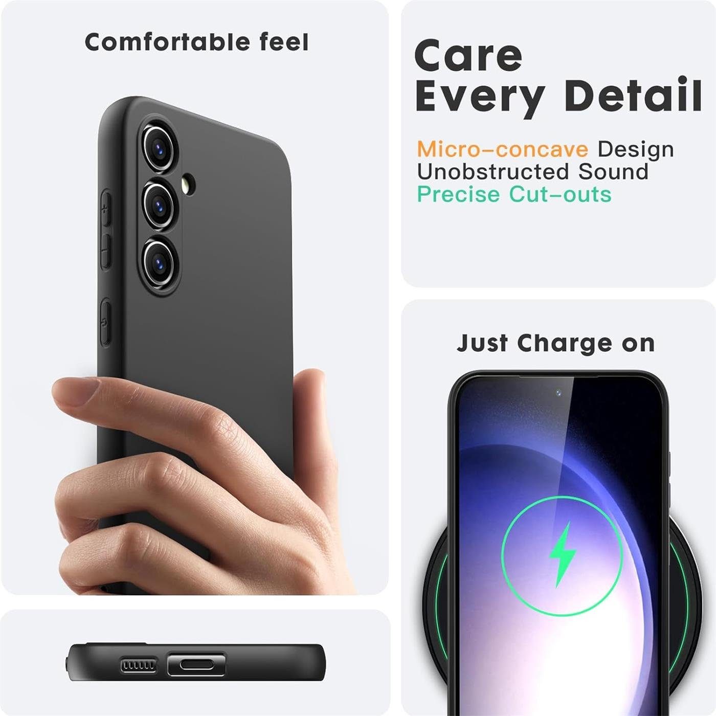 CoolGadget Handyhülle Schwarz als 2in1 Schutz Cover Set für das Samsung Galaxy A15 4G/5G 6,5 Zoll, 2x Glas Display Schutz Folie + 1x TPU Case Hülle für Galaxy A – Bild 4 von 5