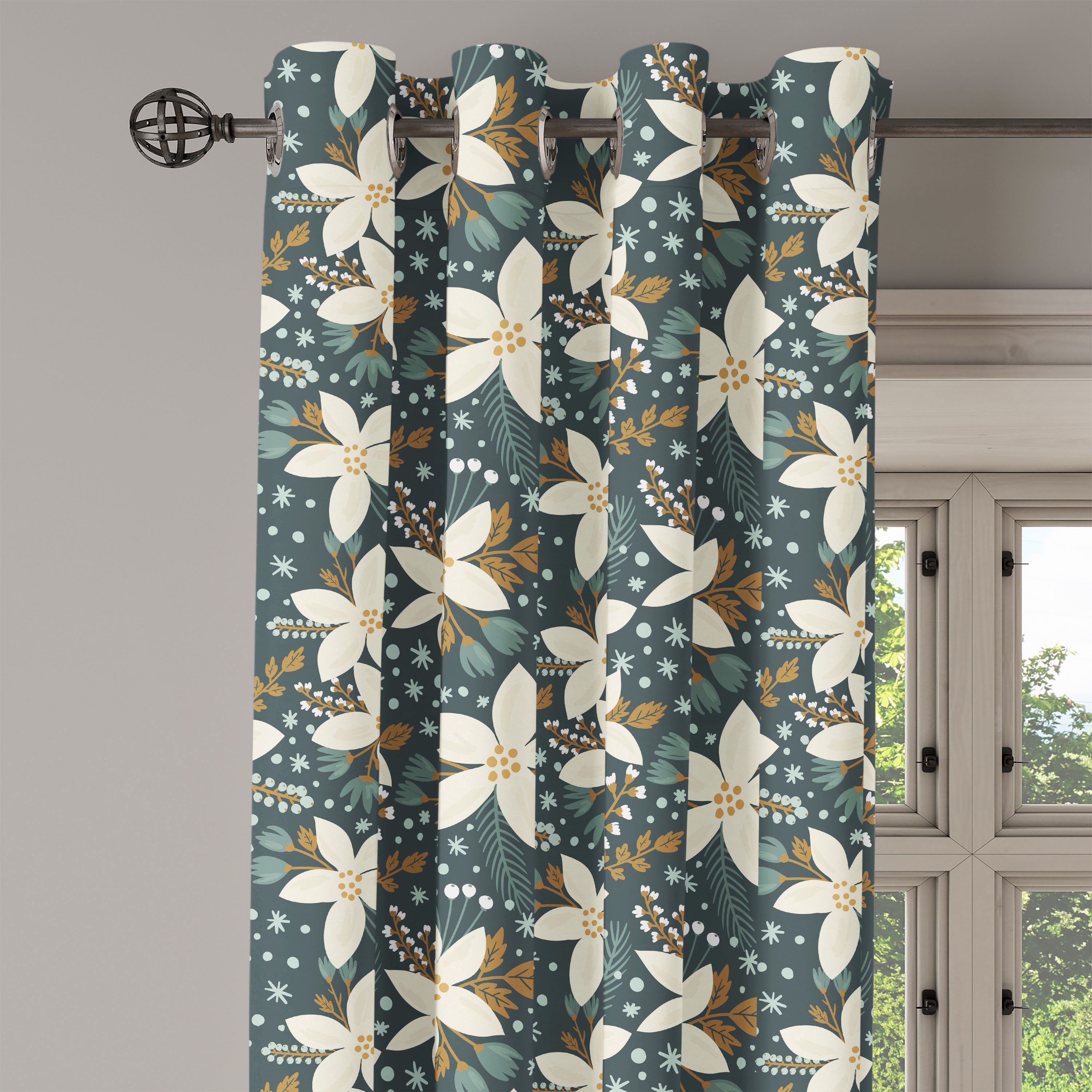 Dekorative Poinsettia-Blüten-Kunst Wohnzimmer, 2-Panel-Fenstervorhänge Blumen für Schlafzimmer Abakuhaus, Gardine