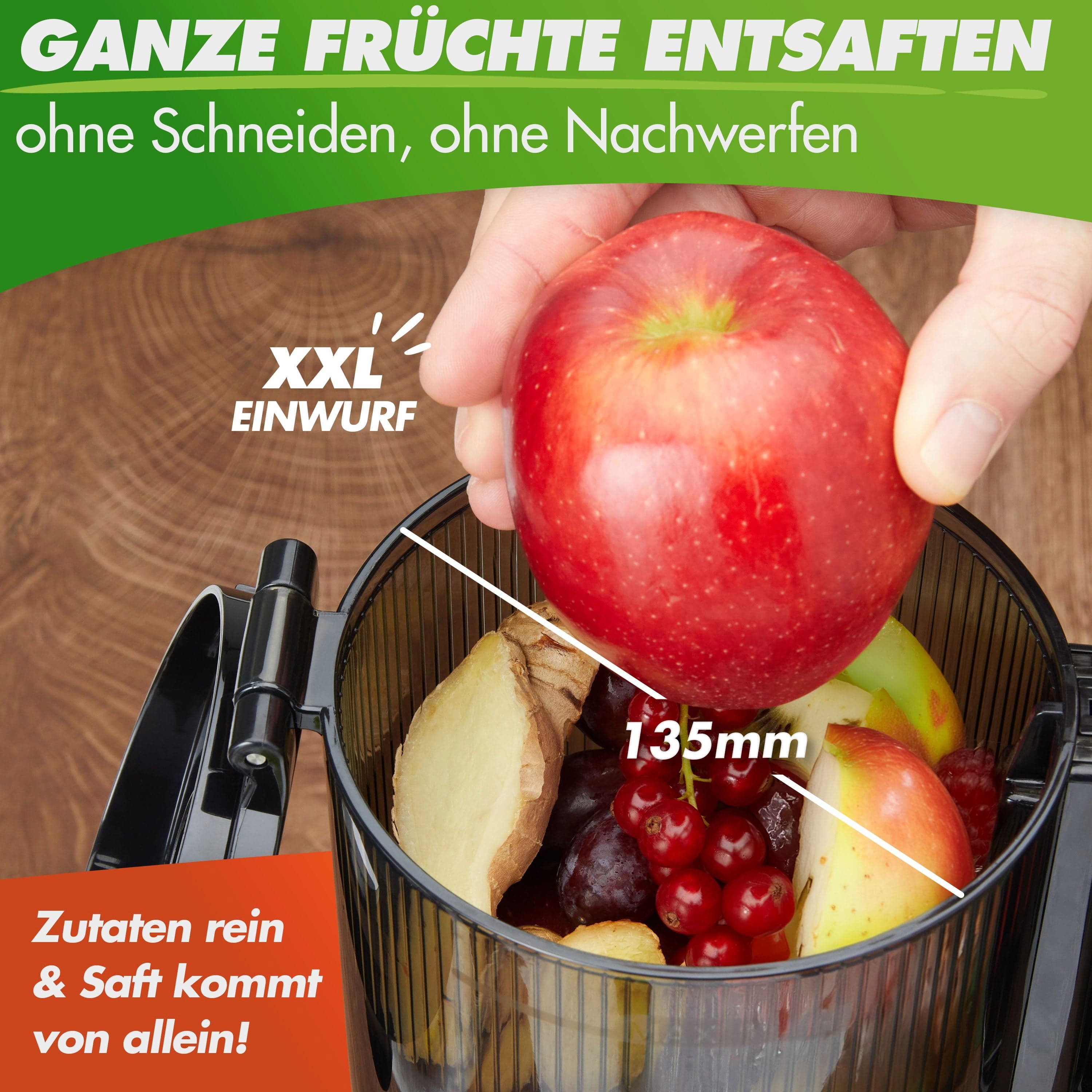 Nutrilovers Slow Juicer Entsafter Ganze Früchte - Slow Juicer für Vitamine - Saftausbeute, 200 W