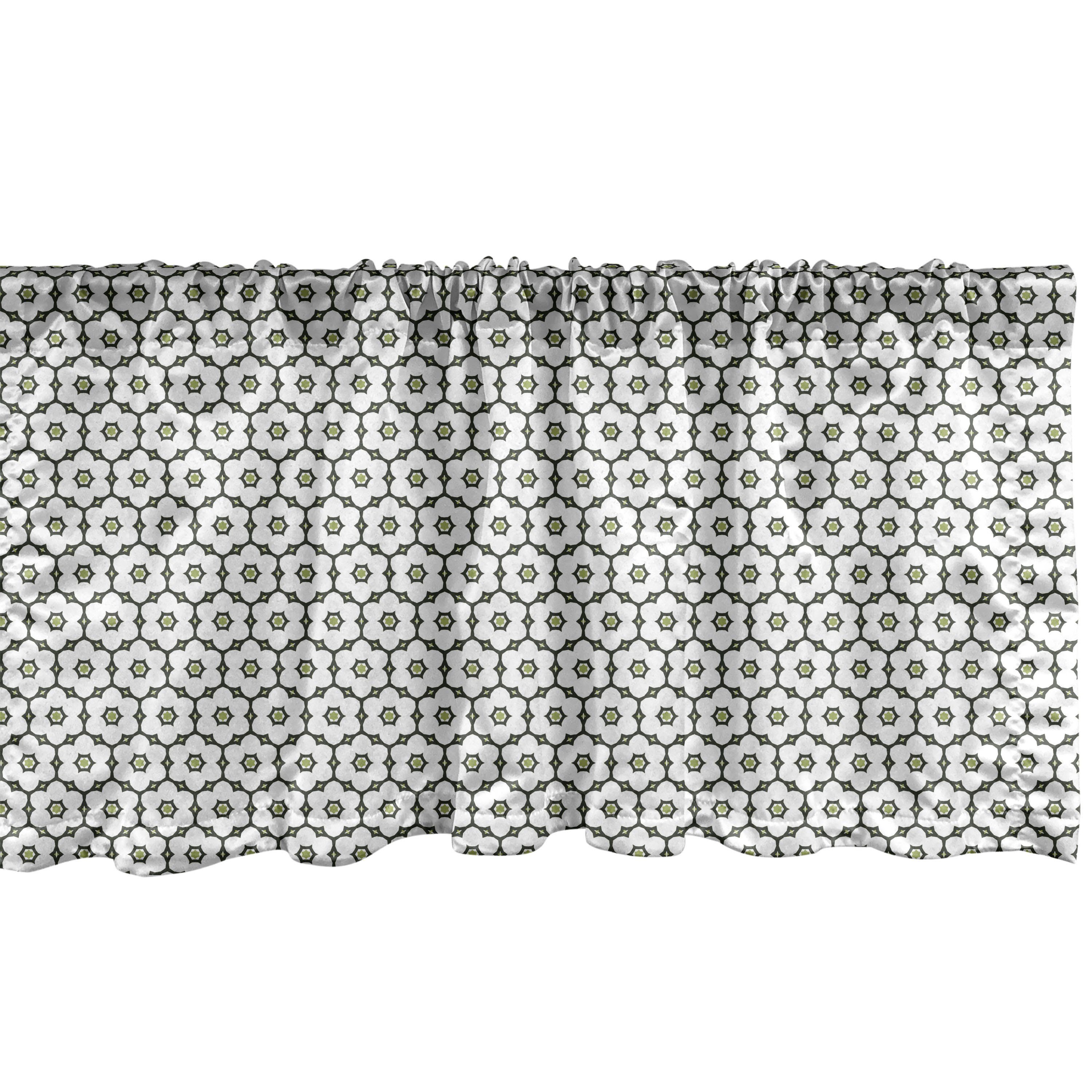 Filigrane Microfaser, Schlafzimmer Küche Dekor für Vorhang Stangentasche, Abstrakte Abakuhaus, Blumen mit Scheibengardine Geometrie Volant
