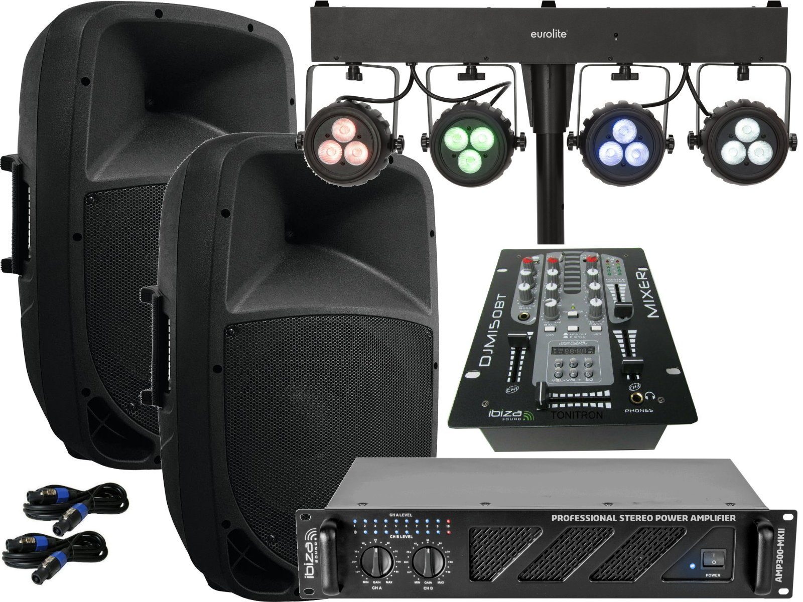 DSX Pa Anlage Verstärker DJ 2 Wege 38 cm Boxen USB LED Light Bar Party- Lautsprecher