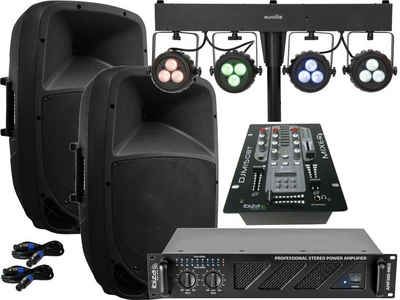 DSX Das PA-SET 102 Verstärker Pa Anlage DJ 2 Wege 38 cm Musikanlage Boxen USB 15" LED Light Bar Party-Lautsprecher