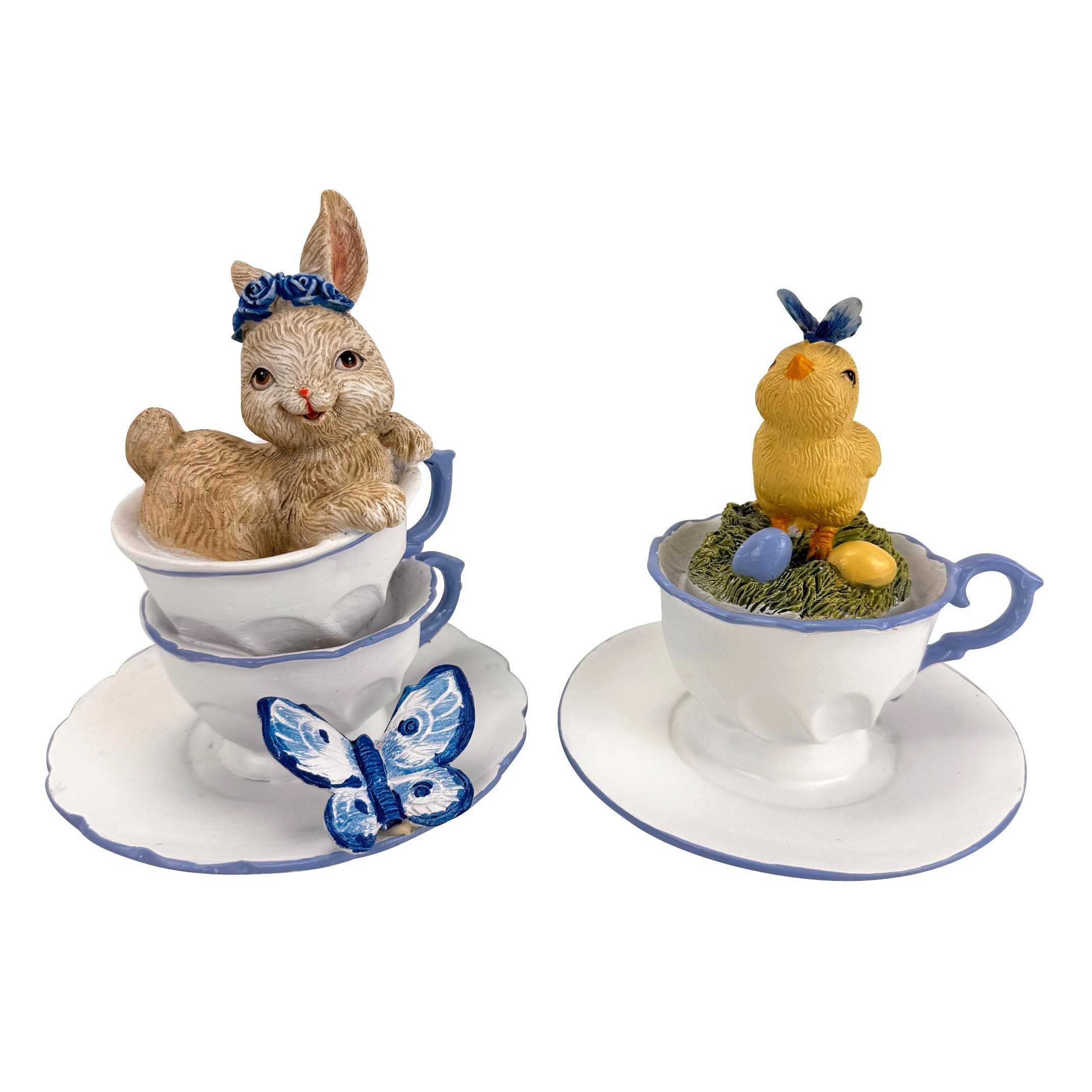 Online-Fuchs Dekofigur Süßer Hase und Küken in 2 Tassen - Frühlingsdeko, Os günstig online kaufen