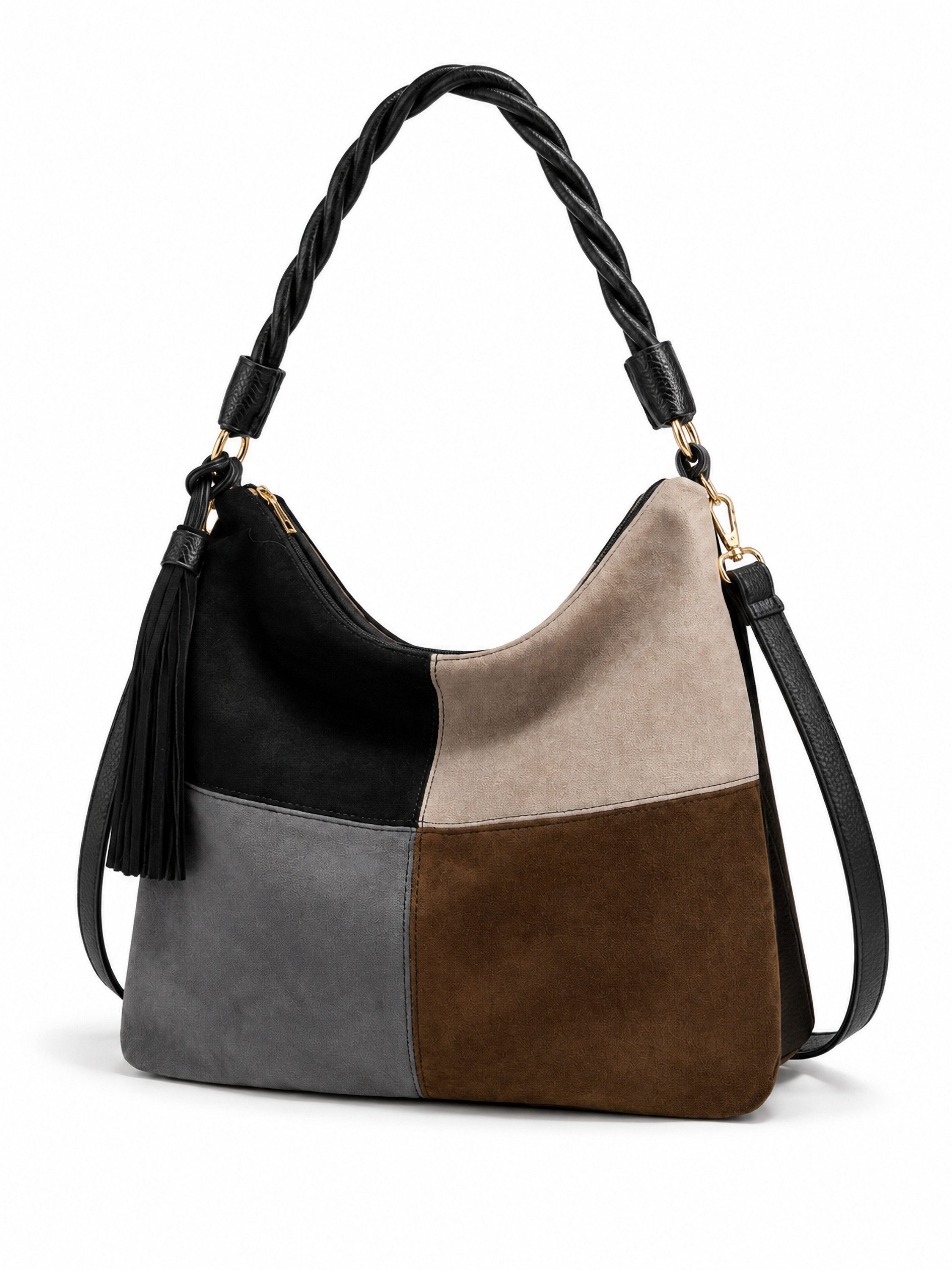 COLLEZIONE ALESSANDRO Schultertasche Patchwork, Patchwork-Optik aus softem Velourimitat