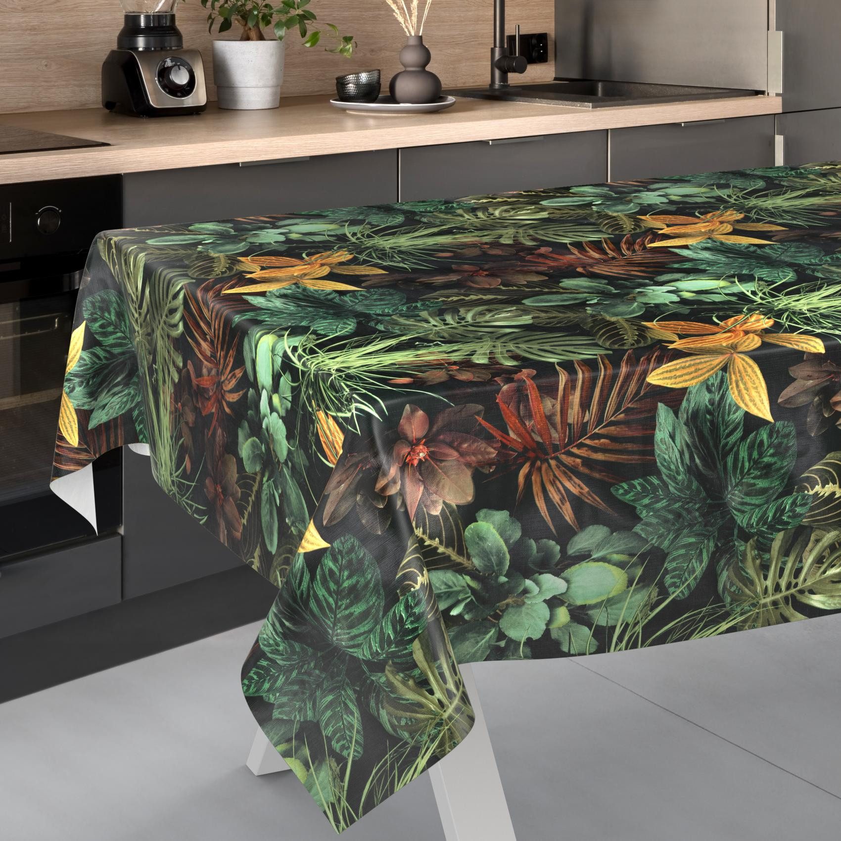 ANRO Tischdecke Tropika abwaschbar Wachstuch pflegeleicht wasserabweisend (Einzelstück 1-tlg), Schmutzabweisend Blätter Braun 90x130cm Gartentischdecke – Bild 2 von 5