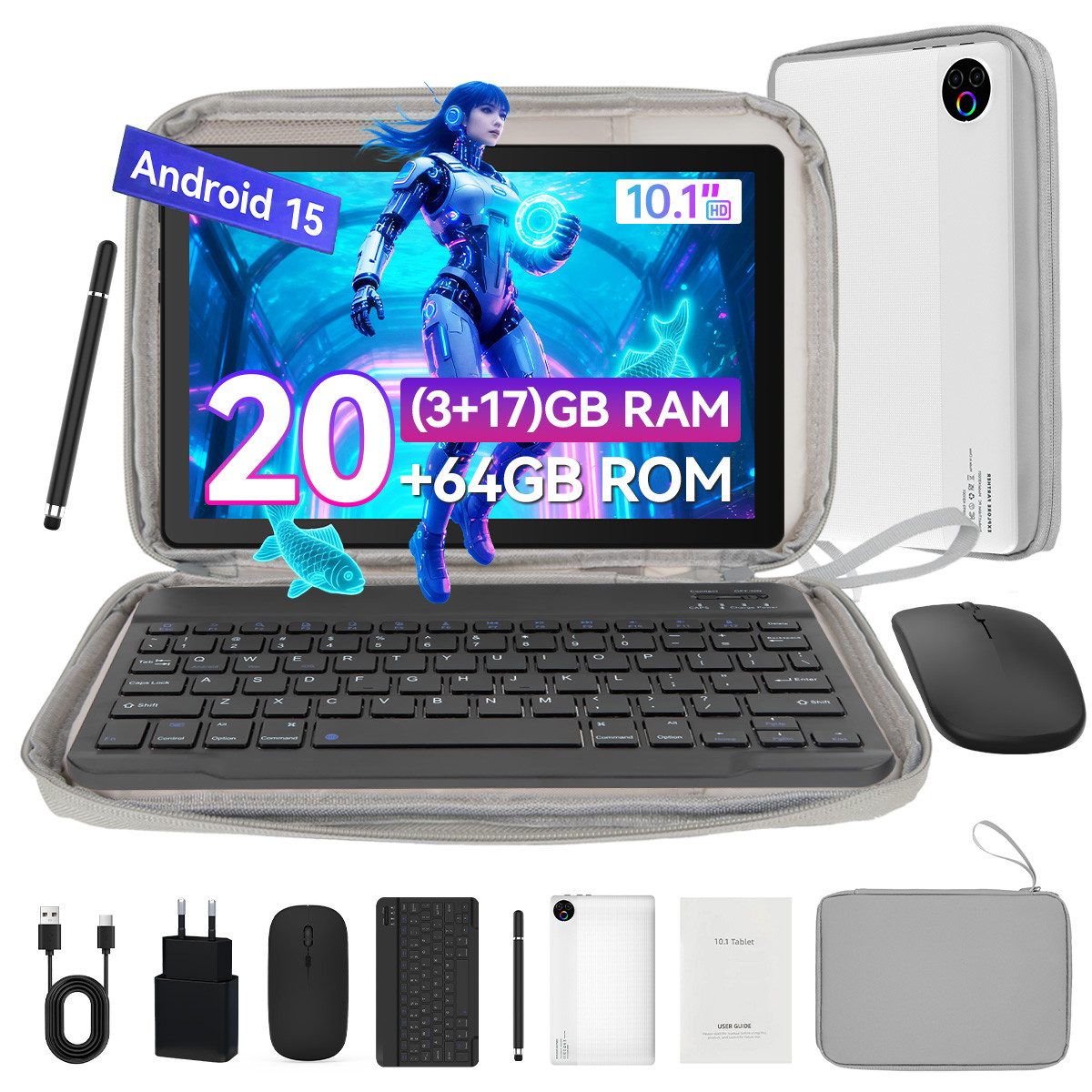 BUFO 10 Zoll 64 GB 1280x800 IPS Maus Tastatur Handschrift Stift Set Tablet (10", 64 GB, Android 15, WiFi, Dual-Kamera)