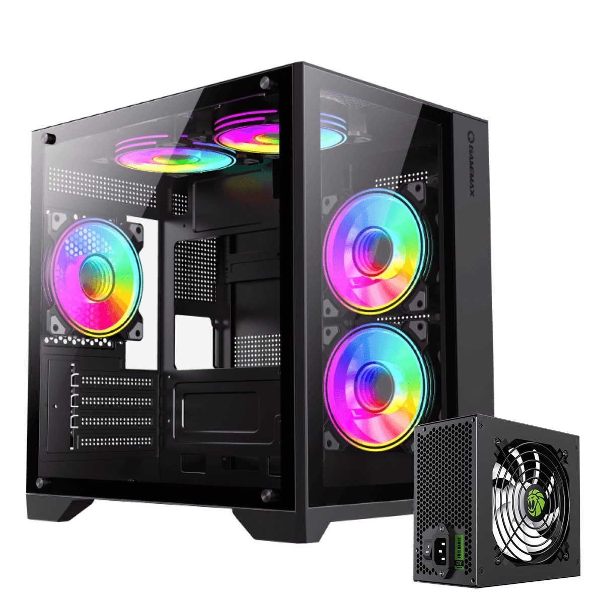GAMEMAX Gaming-Gehäuse Infinity Mini BK, Mini-Tower, 1x USB 3.0, 2x USB 2.0, Audio, 400W 80+ Bronze Netzteil vorinstalliert