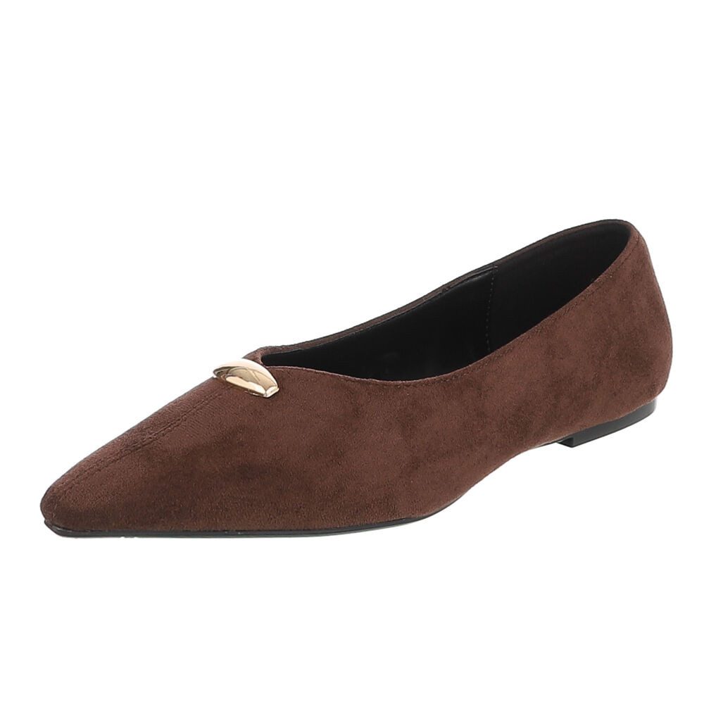 Ital-Design Damen Slipper spitz mit Schmuckdetail, elegant Pumps (92078968) Blockabsatz Klassische Ballerinas in Braun