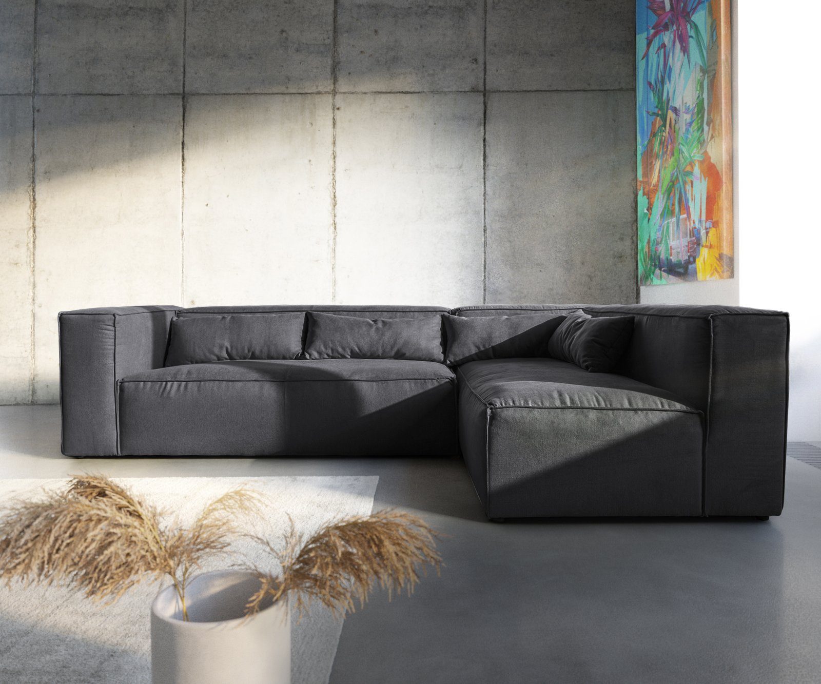 DELIFE Ecksofa Brom, Graphite 267x173 cm Ottomane variabel Ecksofa