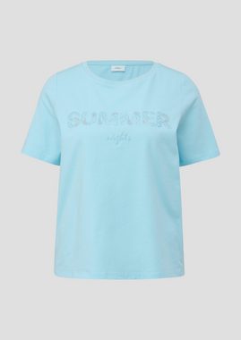 s.Oliver BLACK LABEL Kurzarmshirt T-Shirt aus Baumwollstretch Pailletten, Stickerei