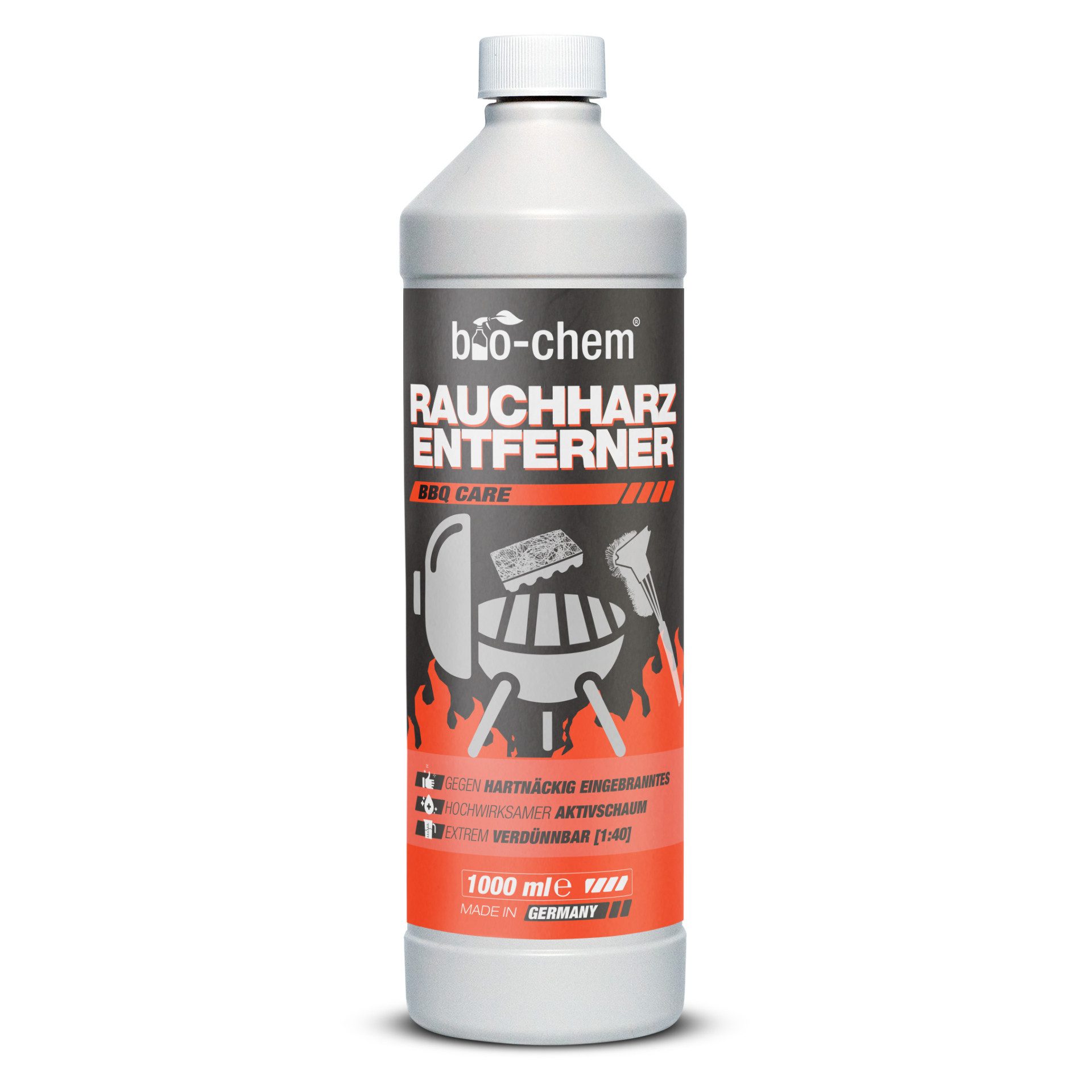 bio-chem Grillreiniger Rauchharzentferner extra stark gegen Eingebranntes 500ML Grillreiniger (Einzelprodukt, [- Rauchharz-Entferner 1 L Extreme Fettlösekraft für hartnäckigste Ablagerungen)