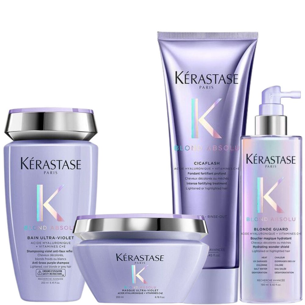 Kérastase Haarpflege-Set Blond Absolu Anti-Yellow Routine, 4-tlg., Professionelle Komplettpflege für kühles Blond