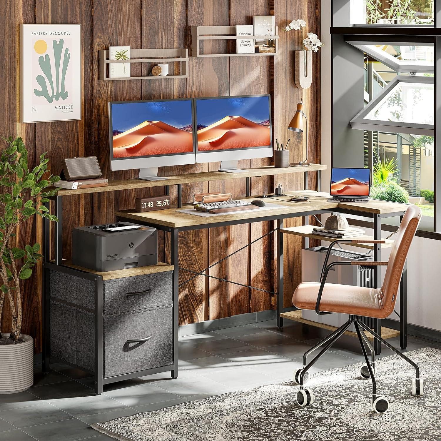 LuxusKollektion Eckschreibtisch Eckschreibtisch Steckdosen LED 2 Schubladen günstig online kaufen