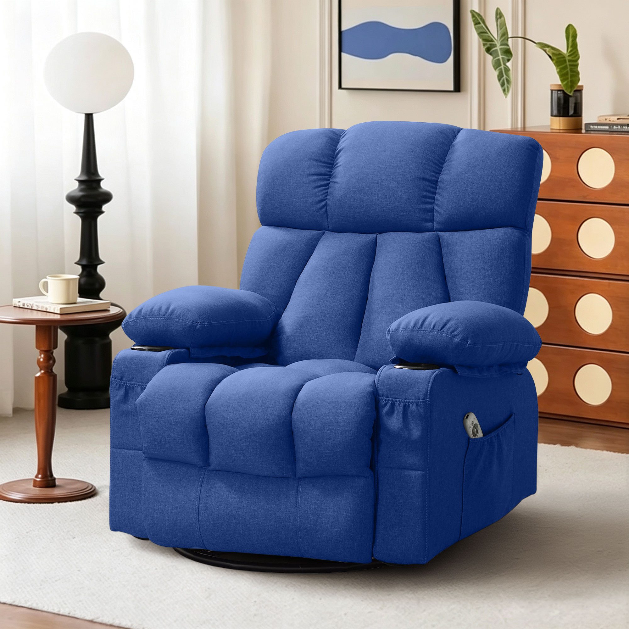 bosmiller Massagesessel Relaxsessel Elektrisch Fernsehsessel mit Liegefunktion (1-St), Oversize Massagesessel mit Wärmefunktion, blau – Bild 2 von 5