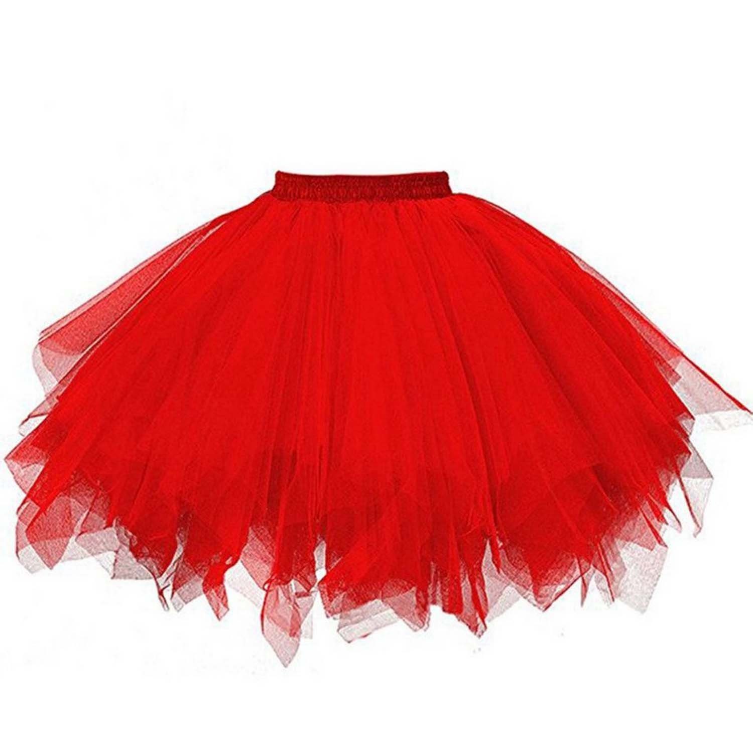 Daisred Tüllrock Damen Tüllrock tütü 50er Petticoat Karnevalskostüme Rot