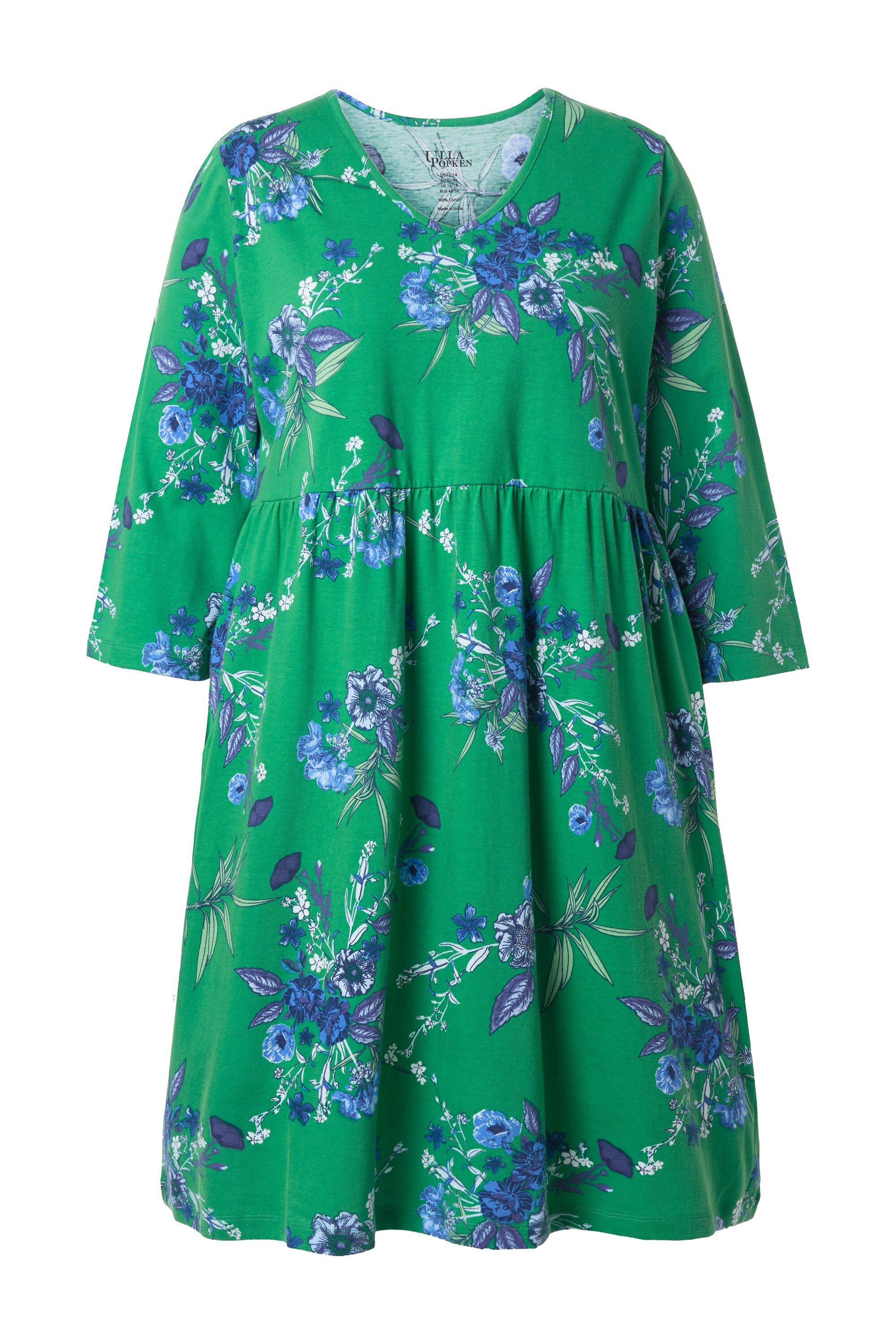 Ulla Popken Jerseykleid Jerseykleid Blüten A-Linie V-Ausschnitt 3/4-Arm