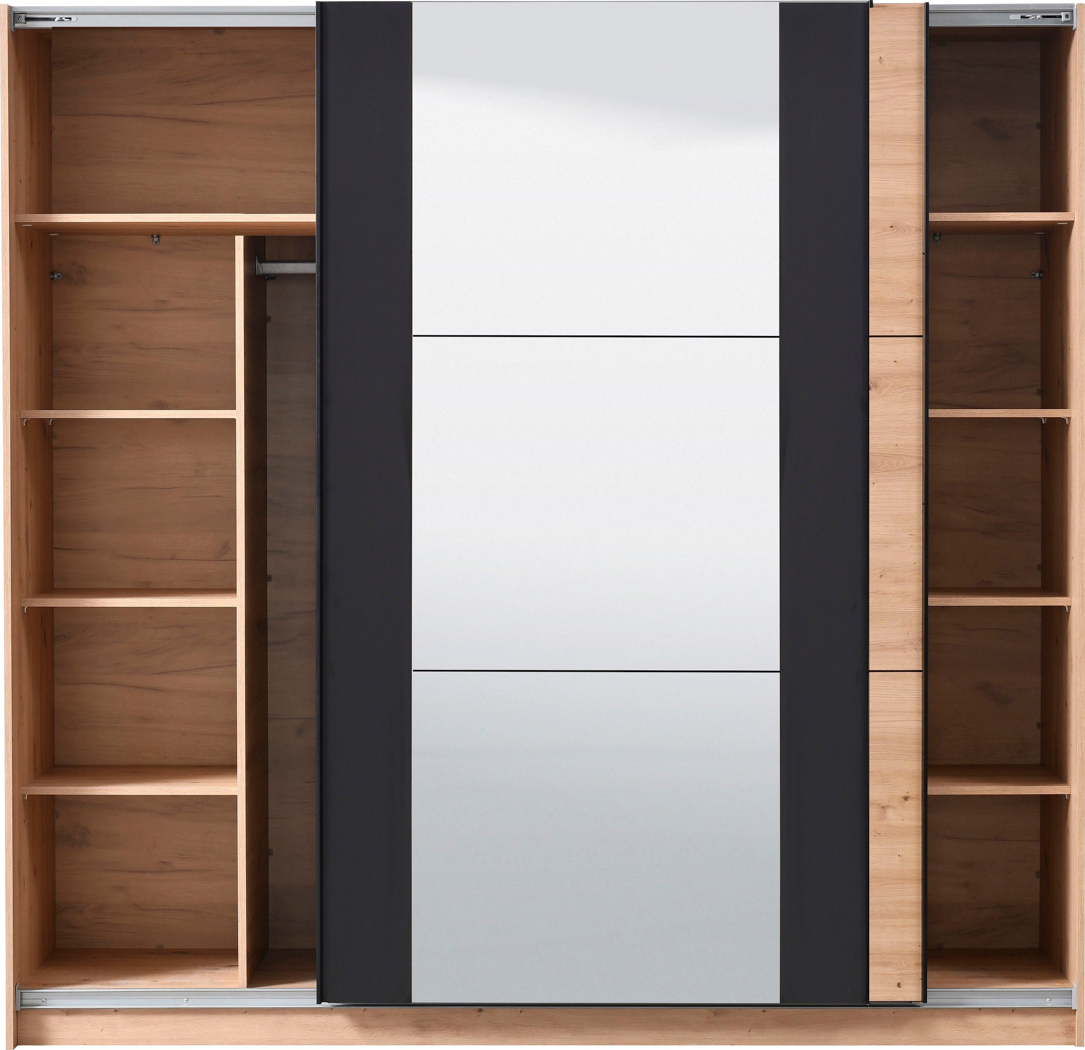 Home affaire Schwebetürenschrank Sardinia, Kleiderschrank mit Spiegel, FSC®-zertifiziert inklusive Inneneinteilung, 217x210x62,5cm, ABS Schutzkanten – Bild 4 von 5
