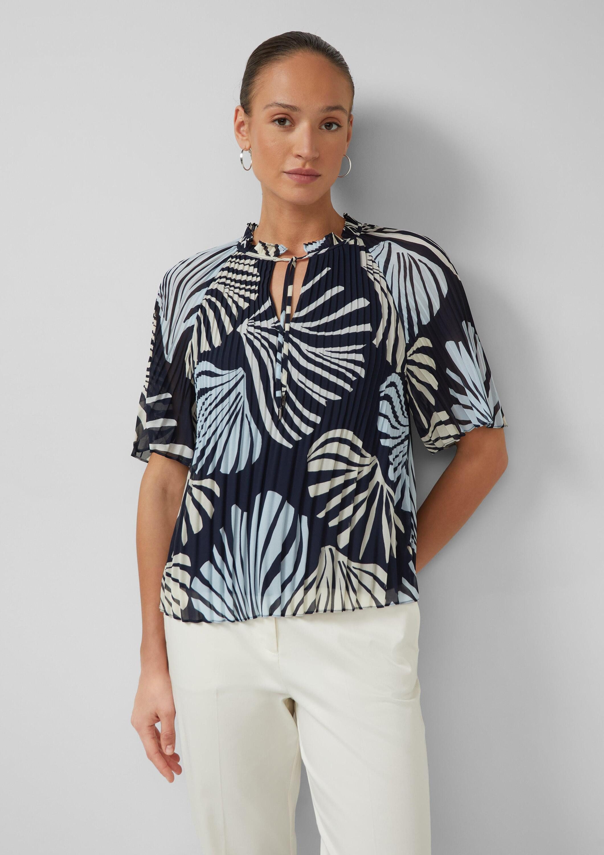 s.Oliver Kurzarmbluse Bluse Festliche Chiffon-Bluse mit Plissee und Rüschen