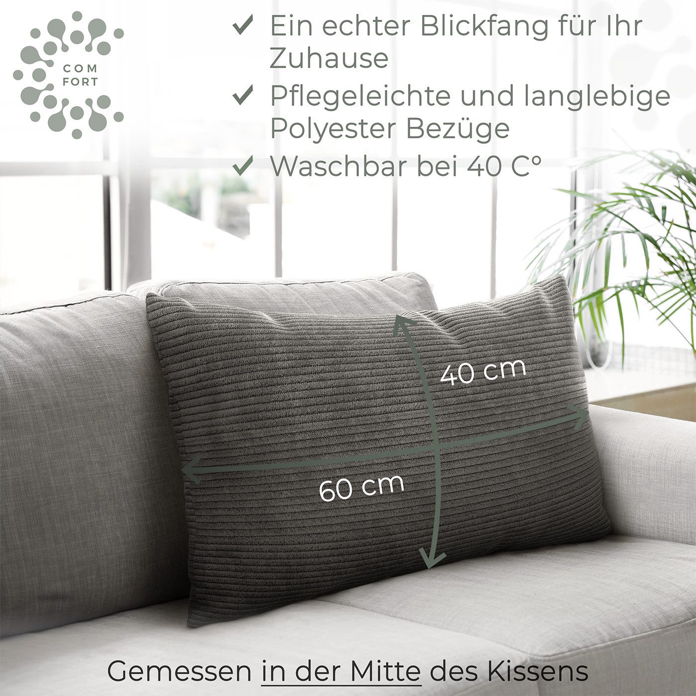 Well B4 Sofakissen mit Füllung und Bezug 2er Set Cord Couchkissen groß 40x60 cm, (2er Set, 2 Stück), regulierbarer Dicke, Zierkissen Kord Bezug, Dekokissen für Sofa Couch